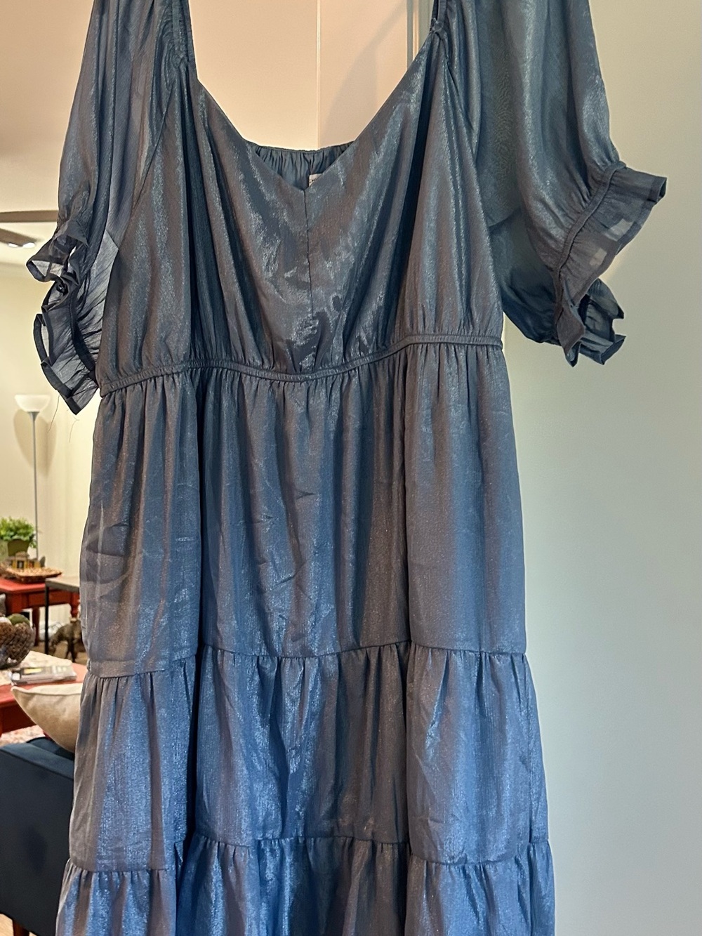 Women's Shimmery Blue Tiered Mini Dress